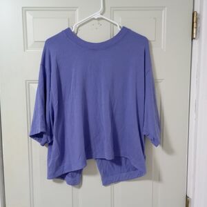 Athleta Bliss Sweatshirt Womens Purple Short Sleeve Crop Boxy top Open Back Sz L